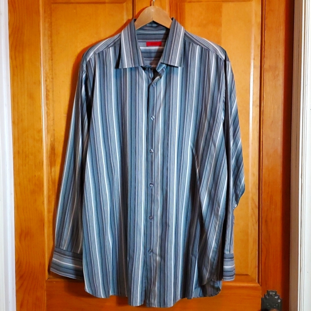 ALFANI XXL GREEN STRIPPED LONGSLEEVE BUTTON DOWN SHIRT